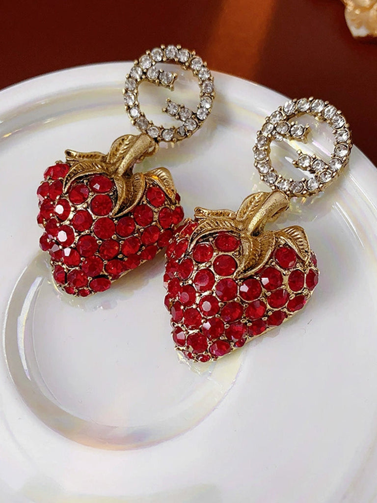 Orecchini Fragola in Metallo con Strass Rosso 2