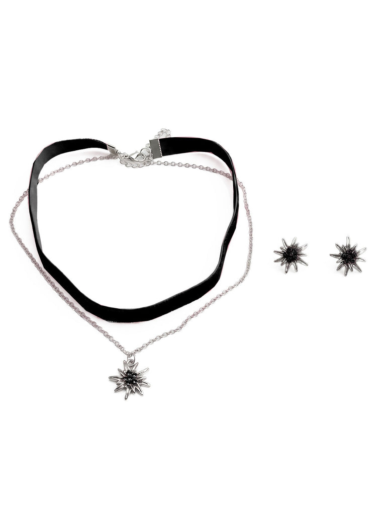 Orecchini Nero Vintage in Velluto Edelweiss Pendant Choker e Set