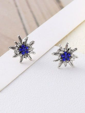 Orecchini a Bottone Argento Stella Alpina con Strass