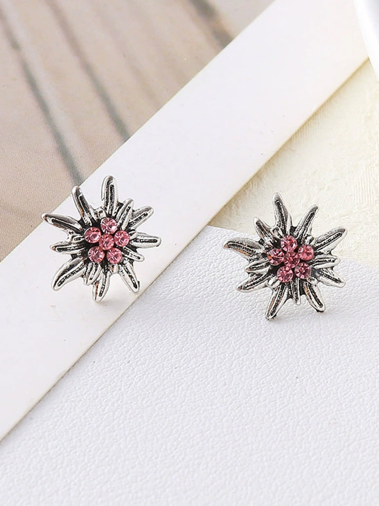 Orecchini a Bottone Argento Stella Alpina con Strass 3