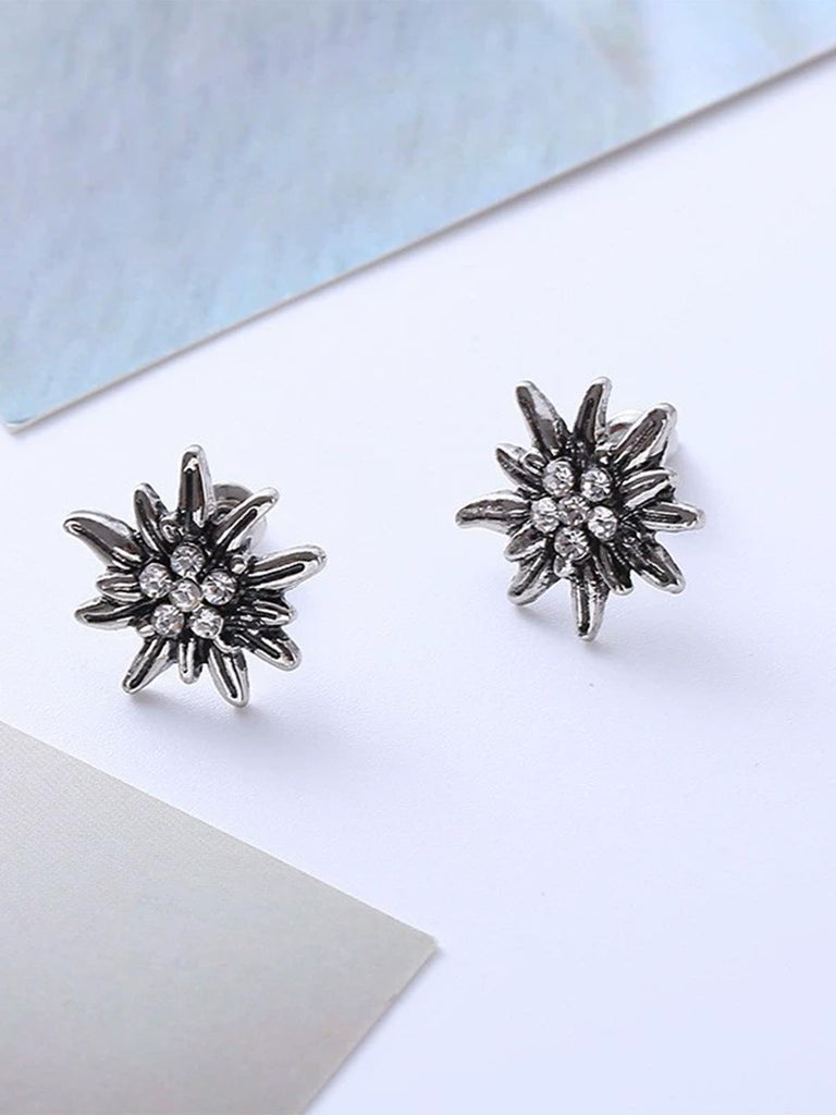 Orecchini a Bottone Argento Stella Alpina con Strass 5