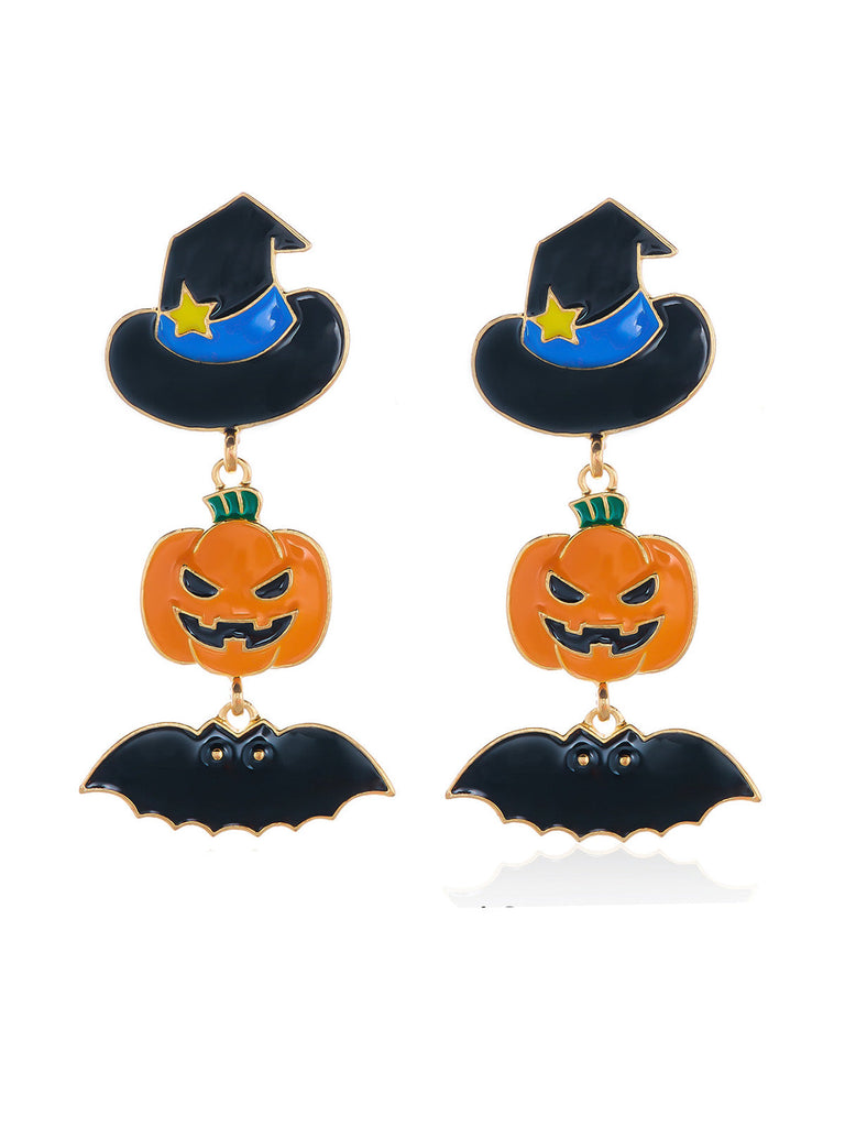 Orecchini Rosa Violacei di Halloween in Smalto con Zucca Cappello da Mago Pipistrello e Caramella