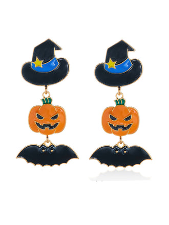 Orecchini Rosa Violacei di Halloween in Smalto con Zucca Cappello da Mago Pipistrello e Caramella