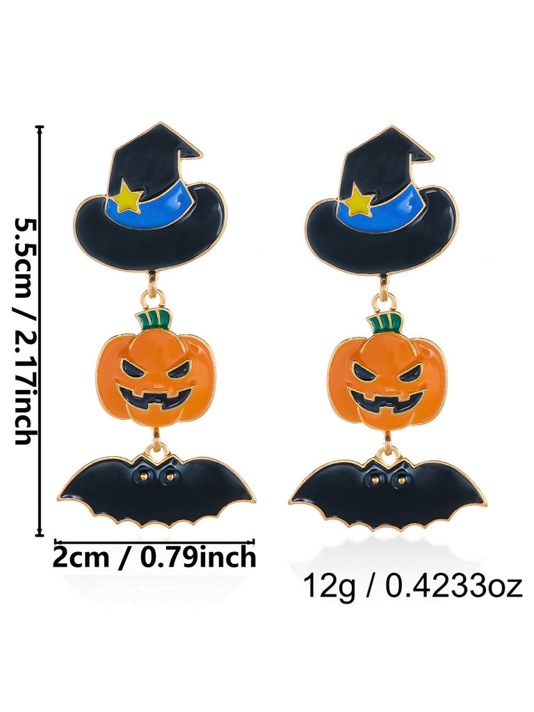 Orecchini Rosa Violacei di Halloween in Smalto con Zucca Cappello da Mago Pipistrello e Caramella 3