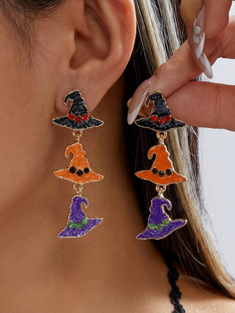 Orecchini Rosa Violacei di Halloween in Smalto con Zucca Cappello da Mago Pipistrello e Caramella 10