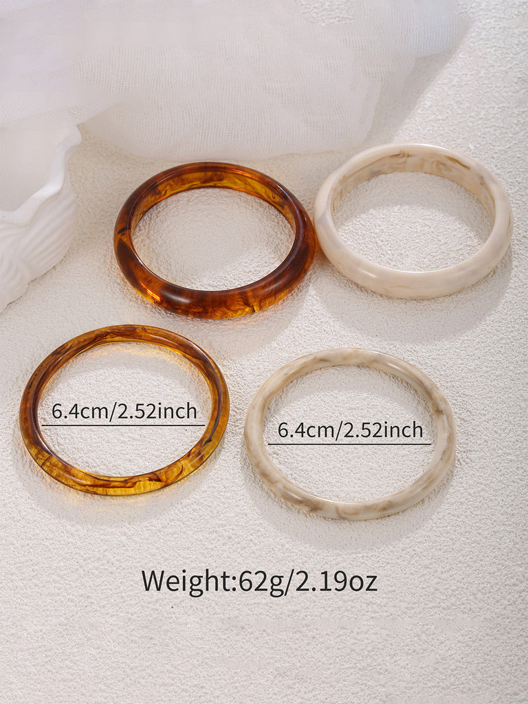 4PCS Set di Bracciali Rigidi Impilabili in Resina Marmorizzata Ambra e Avorio 4