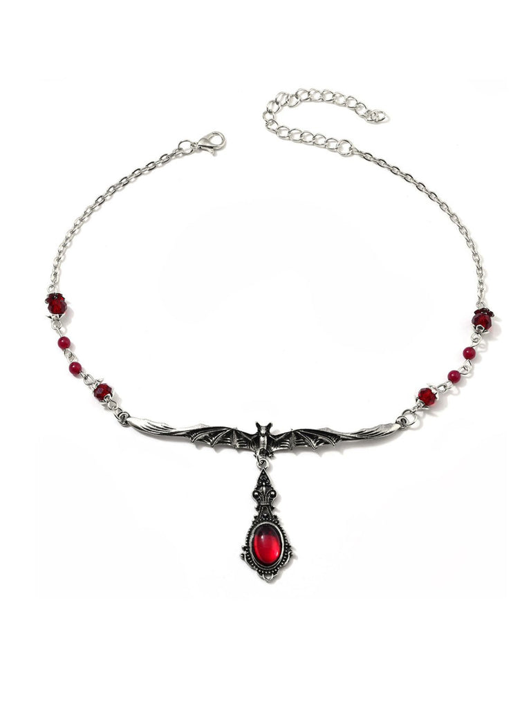 Collana Gotica Rossa con Pipistrello e Ciondolo di Rubino