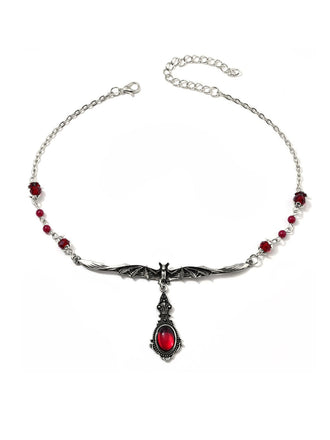 Collana Gotica Rossa con Pipistrello e Ciondolo di Rubino