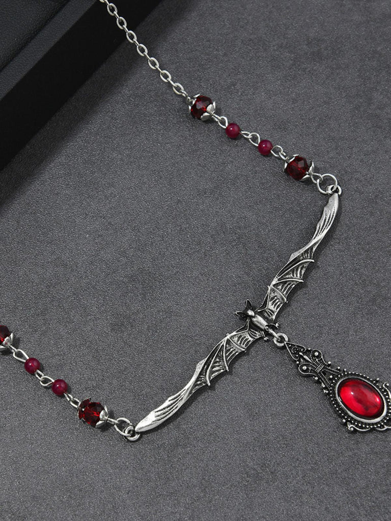 Collana Gotica Rossa con Pipistrello e Ciondolo di Rubino 4