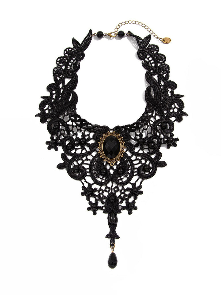 Accessori Nero Gotico Vittoriano in Pizzo Gemma Pendant Choker Collana