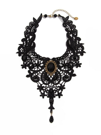 Accessori Nero Gotico Vittoriano in Pizzo Gemma Pendant Choker Collana