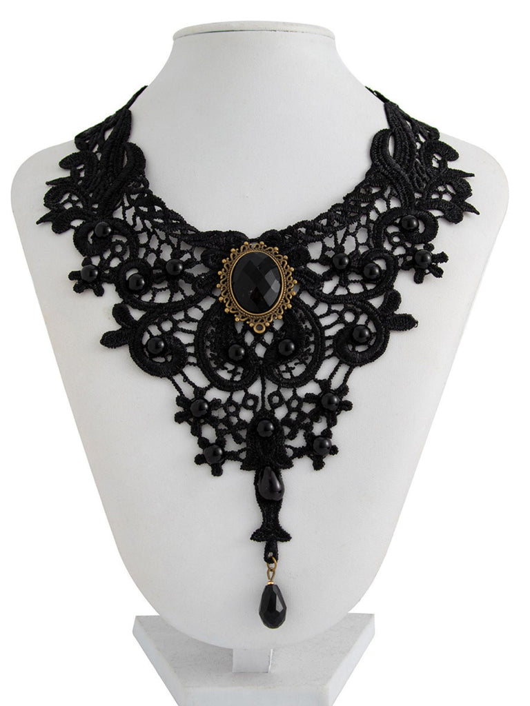 Accessori Nero Gotico Vittoriano in Pizzo Gemma Pendant Choker Collana 3