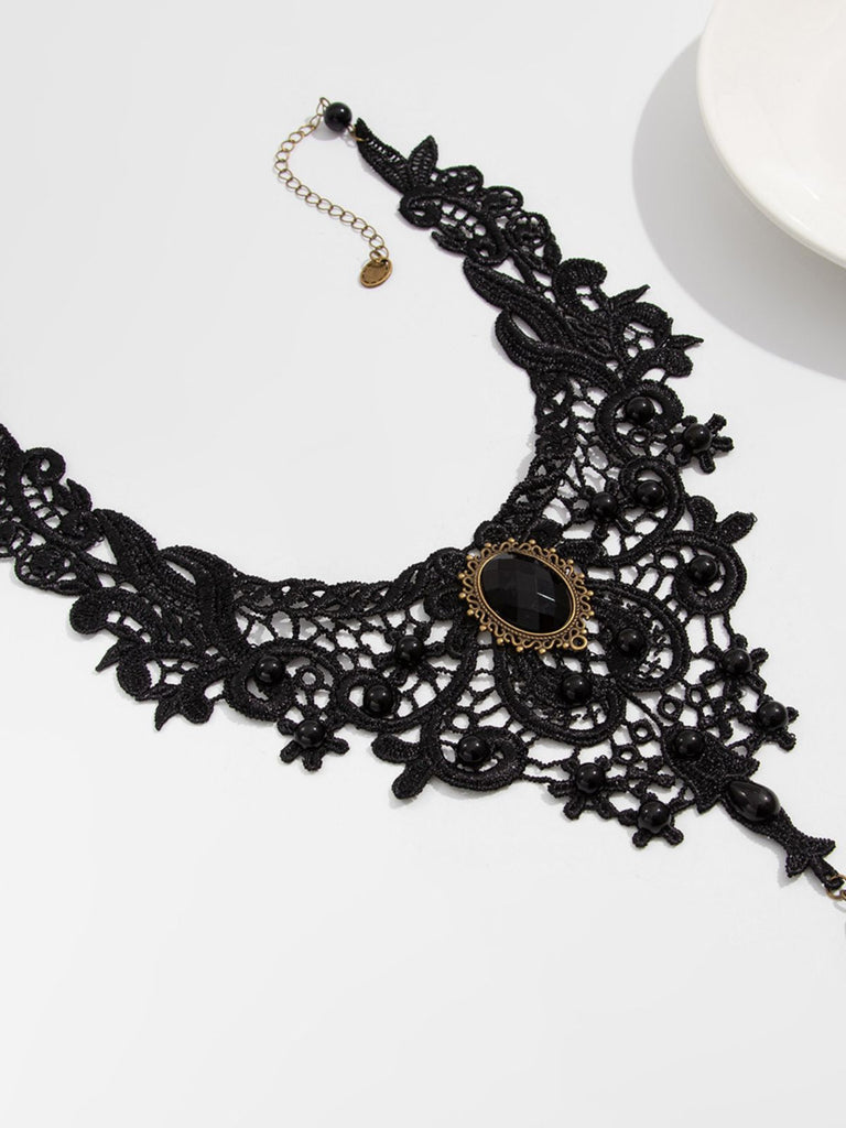 Accessori Nero Gotico Vittoriano in Pizzo Gemma Pendant Choker Collana 6