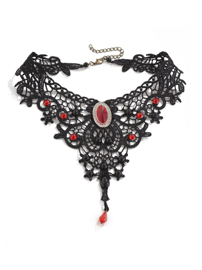 Accessori Nero Gotico Vittoriano in Pizzo Gemma Pendant Choker Collana 7