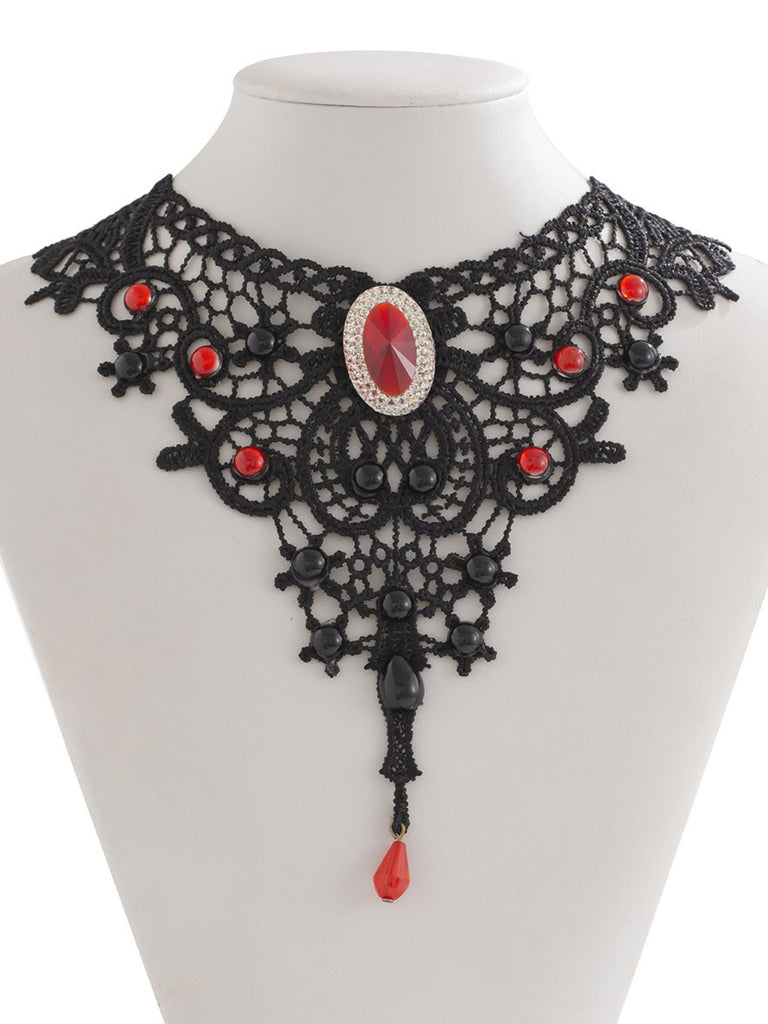 Accessori Nero Gotico Vittoriano in Pizzo Gemma Pendant Choker Collana 10