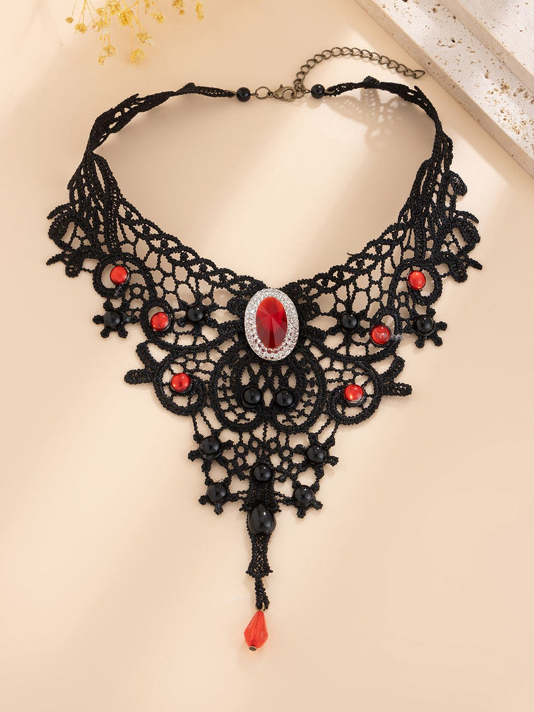 Accessori Nero Gotico Vittoriano in Pizzo Gemma Pendant Choker Collana 11