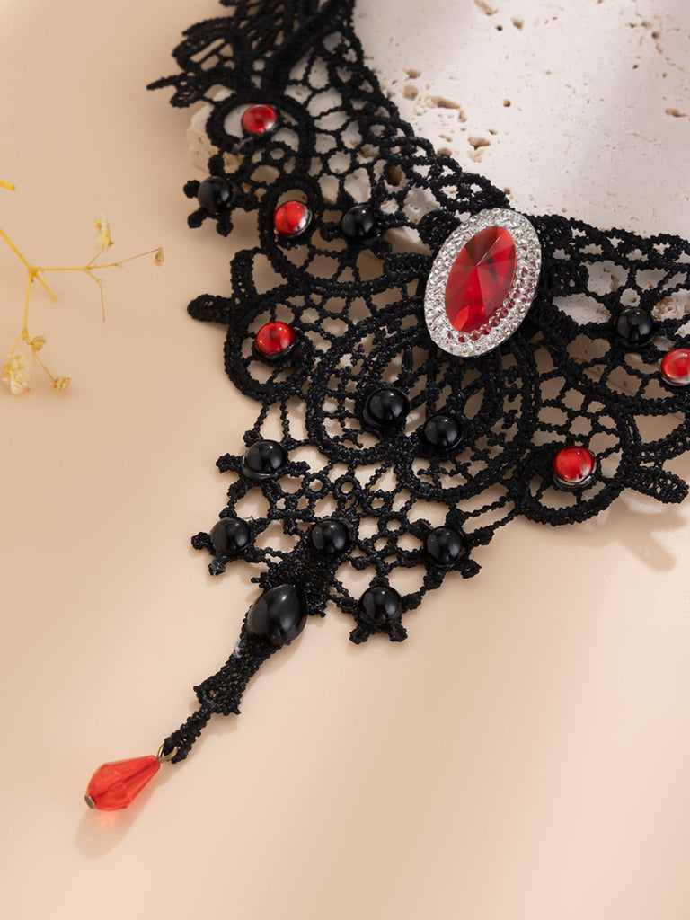 Accessori Nero Gotico Vittoriano in Pizzo Gemma Pendant Choker Collana 12