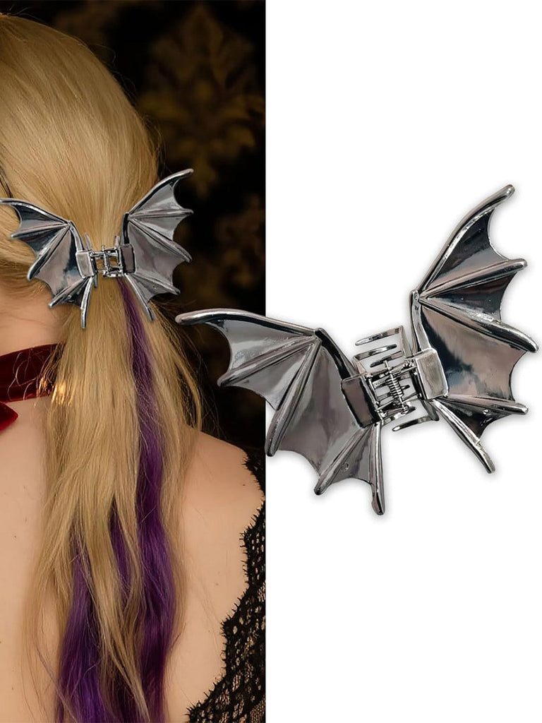 Pinza per capelli vintage gotica con ali di pipistrello metallizzate 2