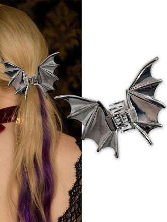 Pinza per capelli vintage gotica con ali di pipistrello metallizzate 2