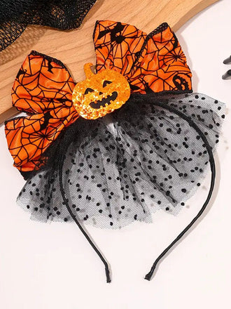 Fascia Arancione di Halloween con Zucca Ragnatela Fiocco e Tulle