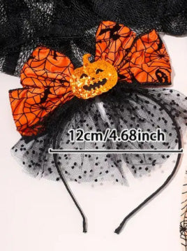 Fascia Arancione di Halloween con Zucca Ragnatela Fiocco e Tulle 2