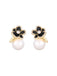 Orecchini Oro Floreali a Bottone con Perle e Strass