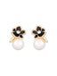 Orecchini Bottone Oro Floreali a con Perle e Strass