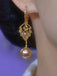 Orecchini Oro Pendenti con Strass Foglie e Perle 2