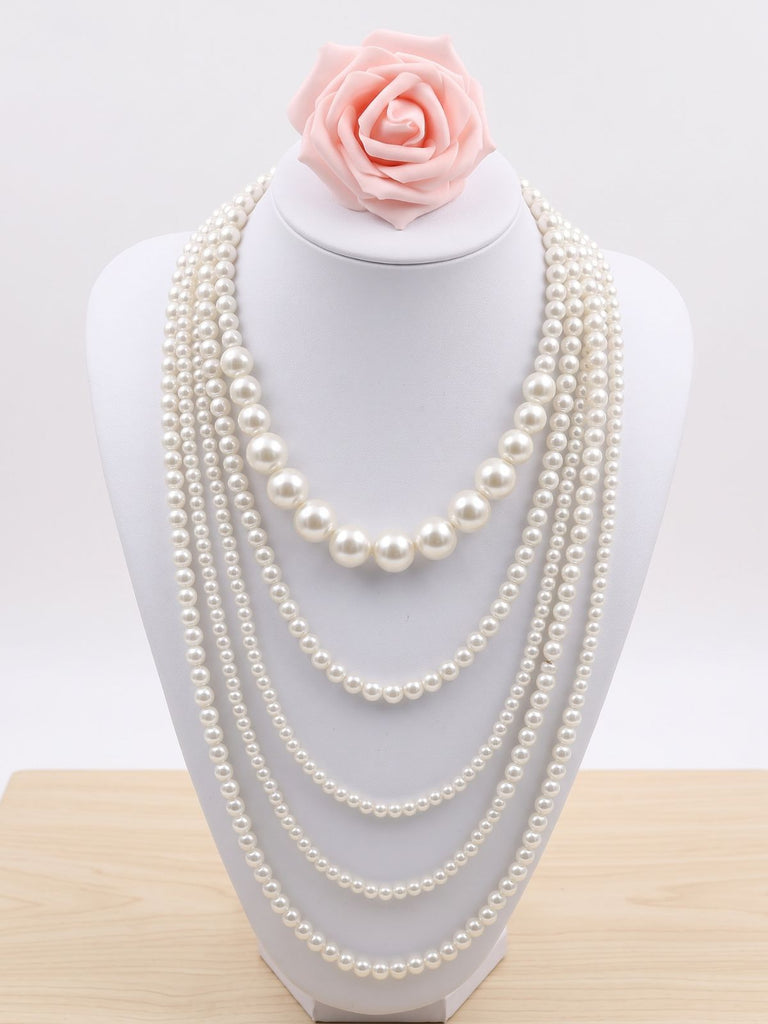 Collana Bianca a Più Strati con Perle Finte d'Effetto