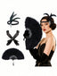 Completo di Accessori Flapper Neri Anni '20 Cerchietto di Piume e Guanti e Ventaglio