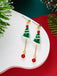 Orecchini Pendenti Natalizi con Albero di Natale e Perle Rosse