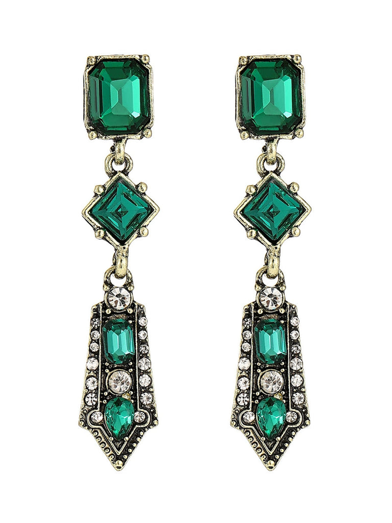 Orecchini pendenti vintage Art Déco geometrici con strass 2
