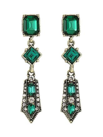 Orecchini pendenti vintage Art Déco geometrici con strass 2