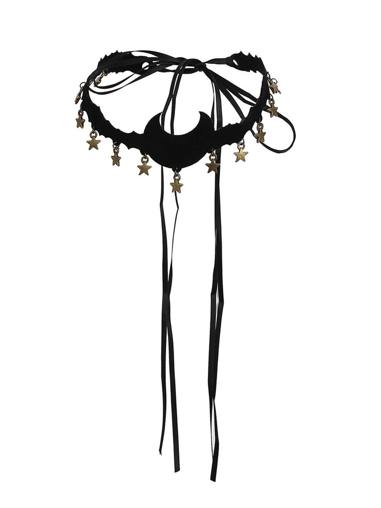 Collana di Halloween in flanella con luna e stelle nere