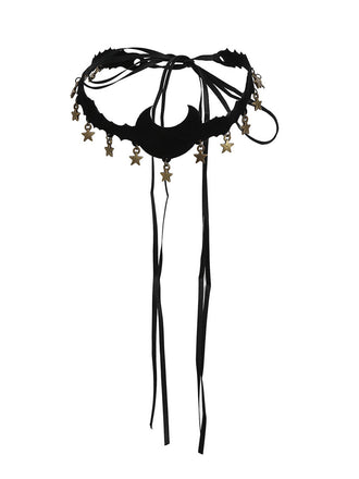 Collana di Halloween in flanella con luna e stelle nere