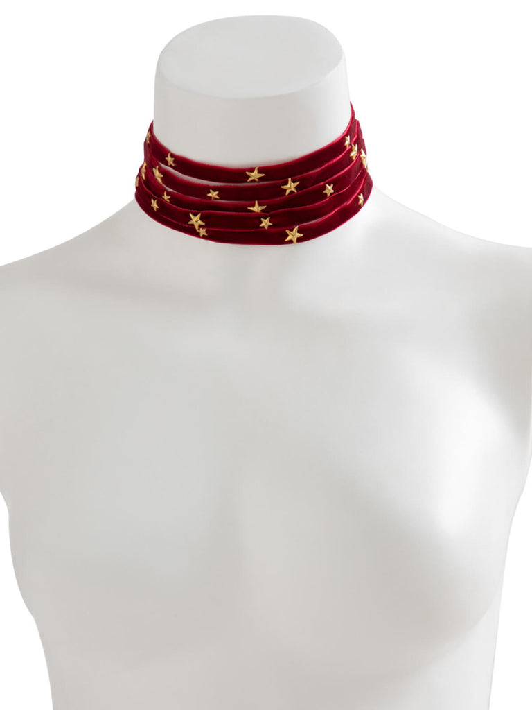 Collana larga in velluto con stella di Natale bordeaux