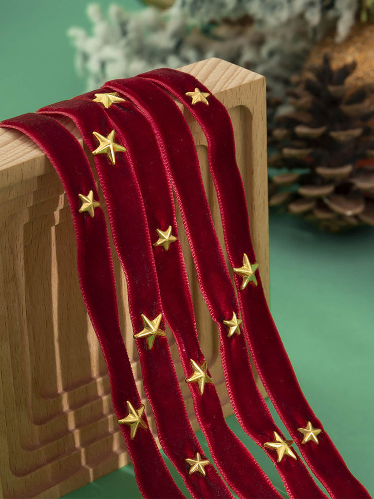 Collana larga in velluto con stella di Natale bordeaux