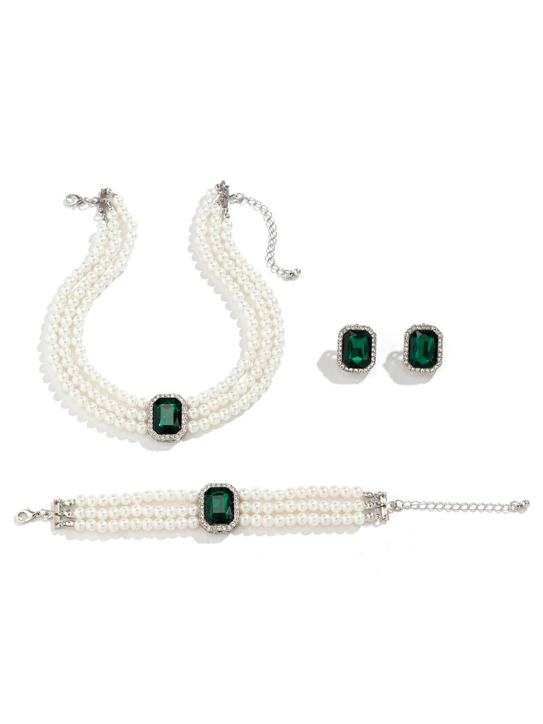 Set di collana bracciale e orecchini con perle e pietre preziose