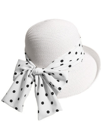 Cappello di paglia bianco con fiocco a pois