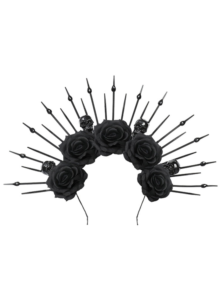 Copricapo nero con scheletro e rosa