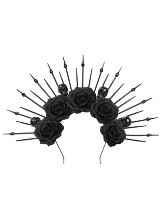 Copricapo nero con scheletro e rosa