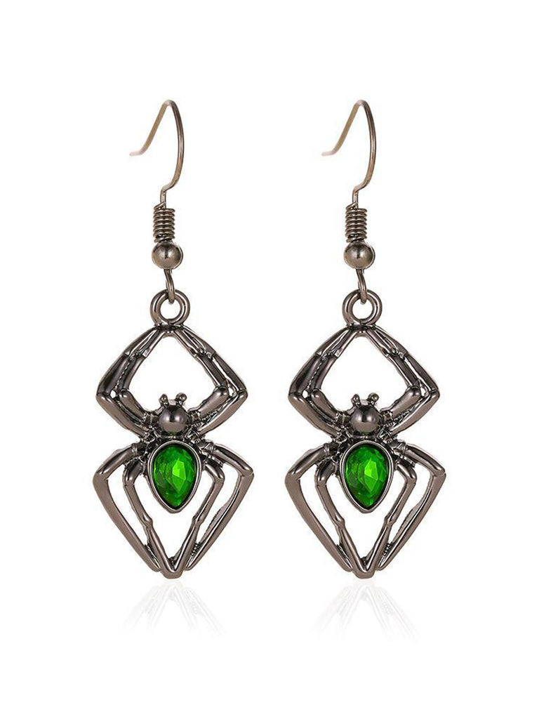 3PCS Set di collana e orecchini e anello ragno verde