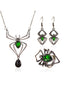 3PCS Set di collana e orecchini e anello ragno verde