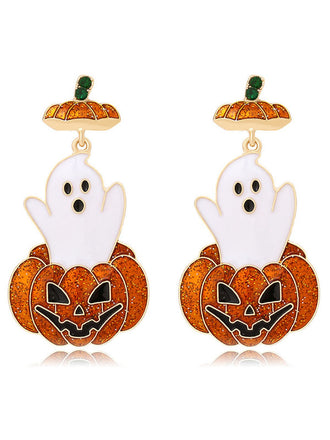 Orecchini arancione con fantasma e zucca Halloween