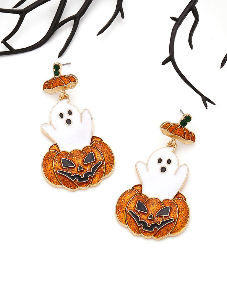 Orecchini arancione con fantasma e zucca Halloween