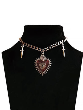Collana con ciondolo a forma di croce con cuore di rosa rossa Halloween