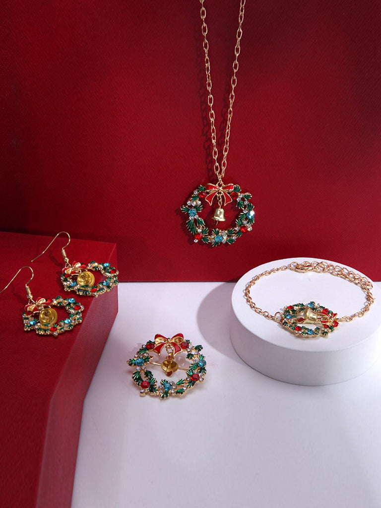 Set di gioielli con ghirlanda natalizia e strass colorati