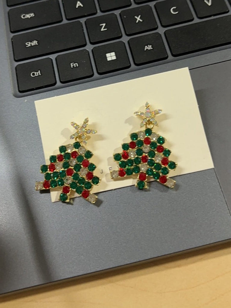Orecchini con albero di Natale verde e stella in strass