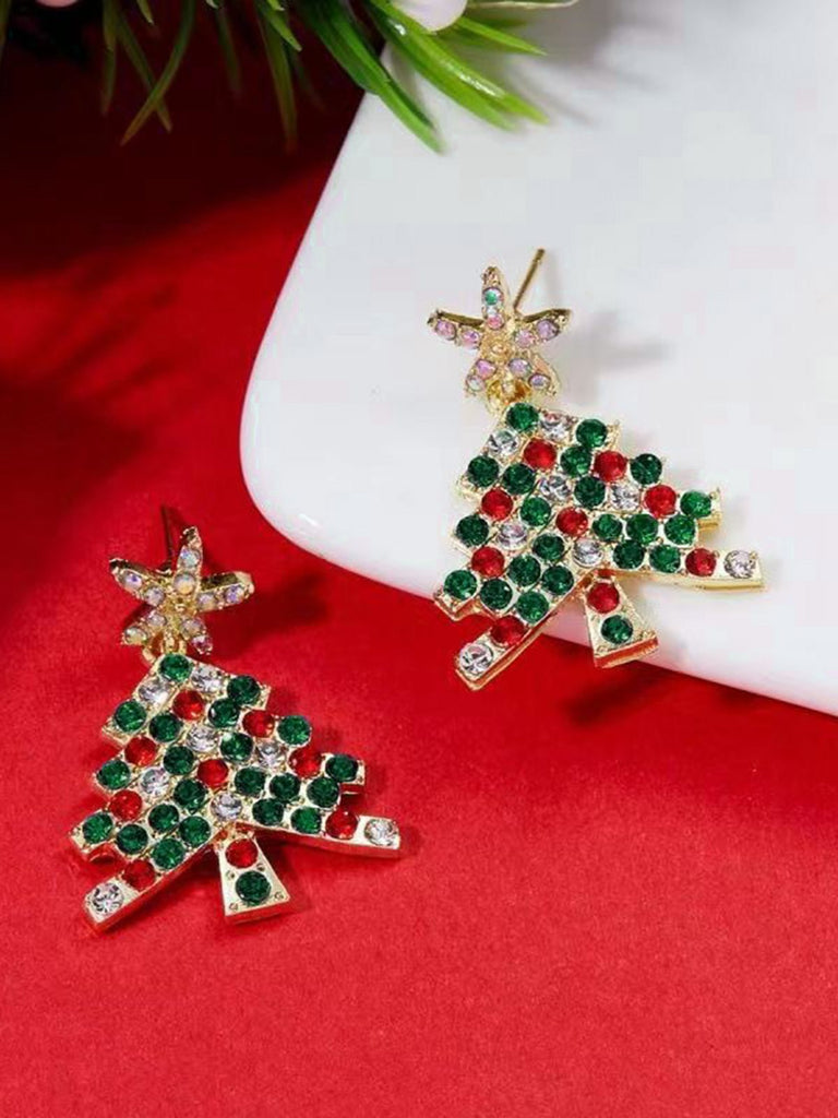 Orecchini con albero di Natale verde e stella in strass