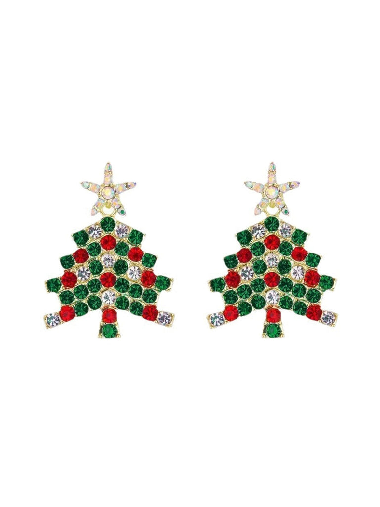 Orecchini con albero di Natale verde e stella in strass